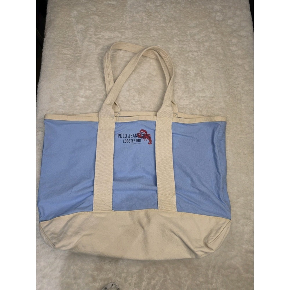 Polo‎ Jeans Co Lobster Hut Canvas Tote Bag Blue Ivory Beach Coastal Preppy 90s